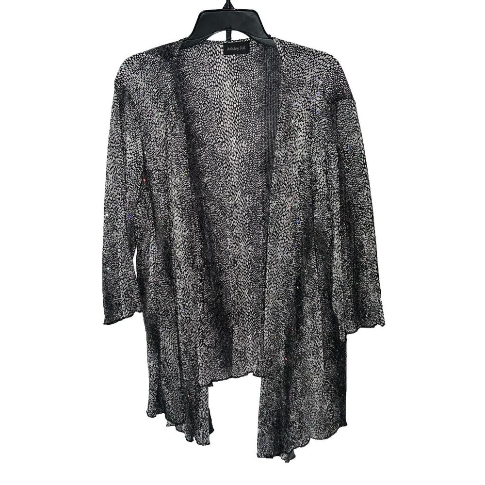 Ashley Hill caridgan size 1X? 2X? open chest sparkly Sequin 3/4 sleeve Festive